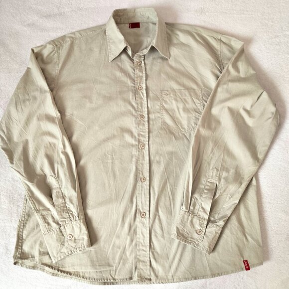 Vintage 90's Men's Levi's Red Tab Khaki/Tan Cotton Button-Down Shirt L - Picture 1 of 10